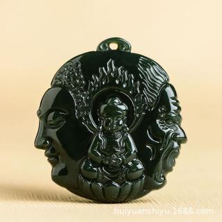 新疆和田玉青玉白玉一念之间吊坠精雕双面半魔半佛玉石玉器挂件