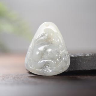 疆友 孤品 和田玉青花籽料狐狸吊坠 女生礼物 玉狐狸挂件 12克