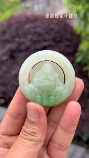 弥勒佛和田玉翠青挂件冰润细腻翠色浓郁弥勒笑佛笑口常开招财纳福