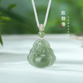 纯漫澄天然真品和田玉弥勒佛吊坠女款玉器玉石项链编绳玉佩佛公挂坠