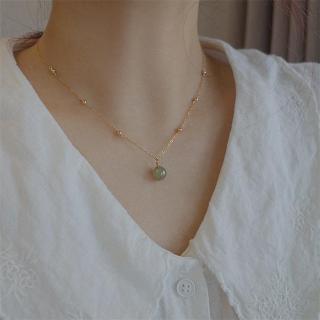 时尚和田玉珠项链女14k包金简约锁骨链2021年新款