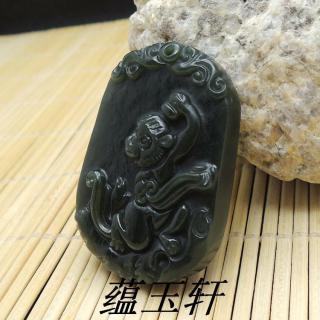 【蕴玉轩 精雕新疆和田玉青玉生肖猴吊坠 玉石吉祥动物吊坠批发】河南
