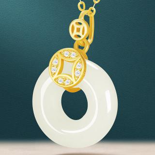 7000年和田玉925银镶嵌白玉平安扣吊坠女士天然玉石玉坠玉项链